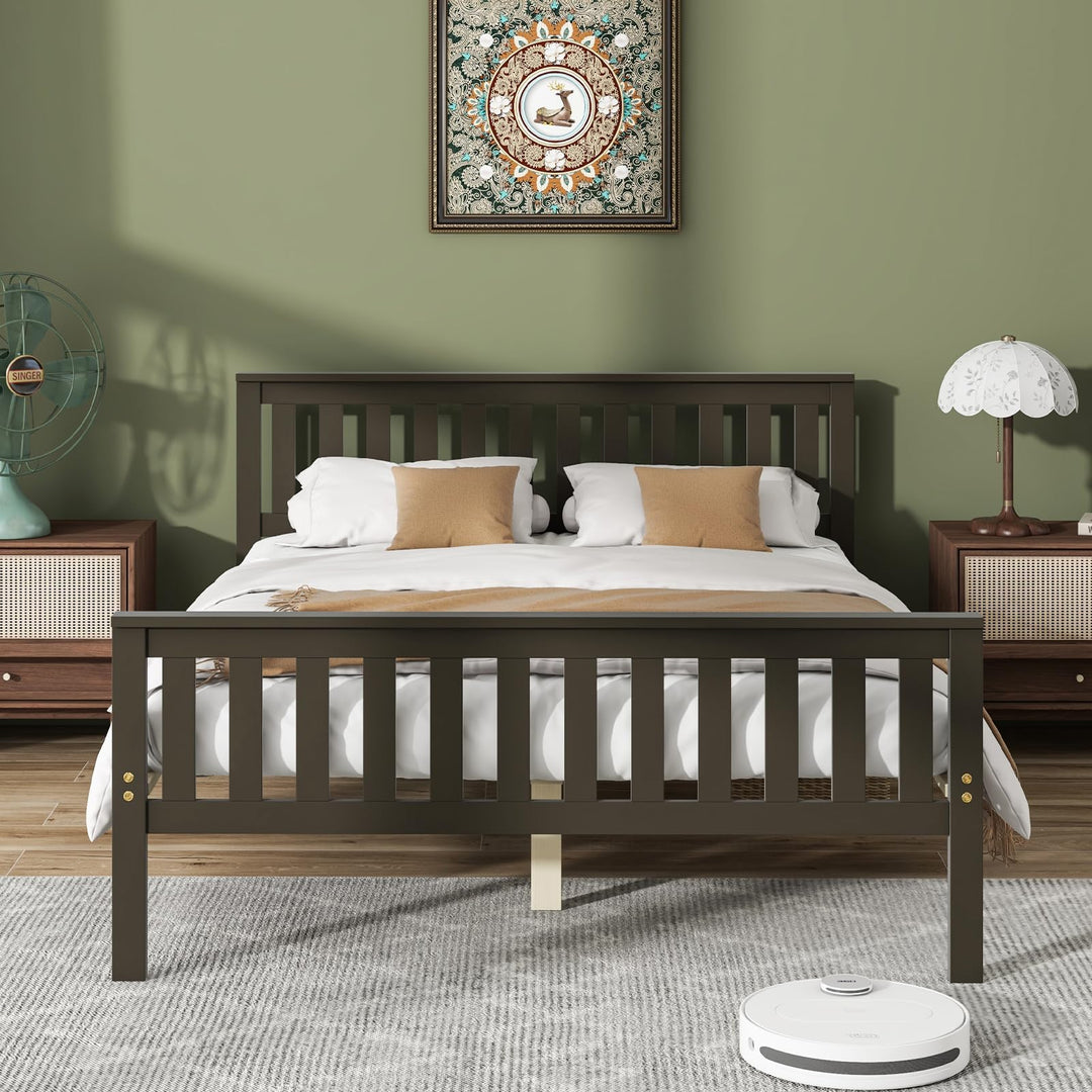 Giantex Queen/Full/Twin Size Wood Bed Frames with Headboard, Mid Century Platform Bed with Wooden Slats Support