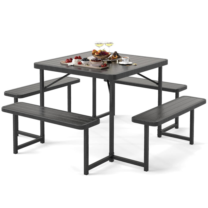 Giantex Outdoor Square Picnic Table Bench Set for 4-8 People with Umbrella Hole