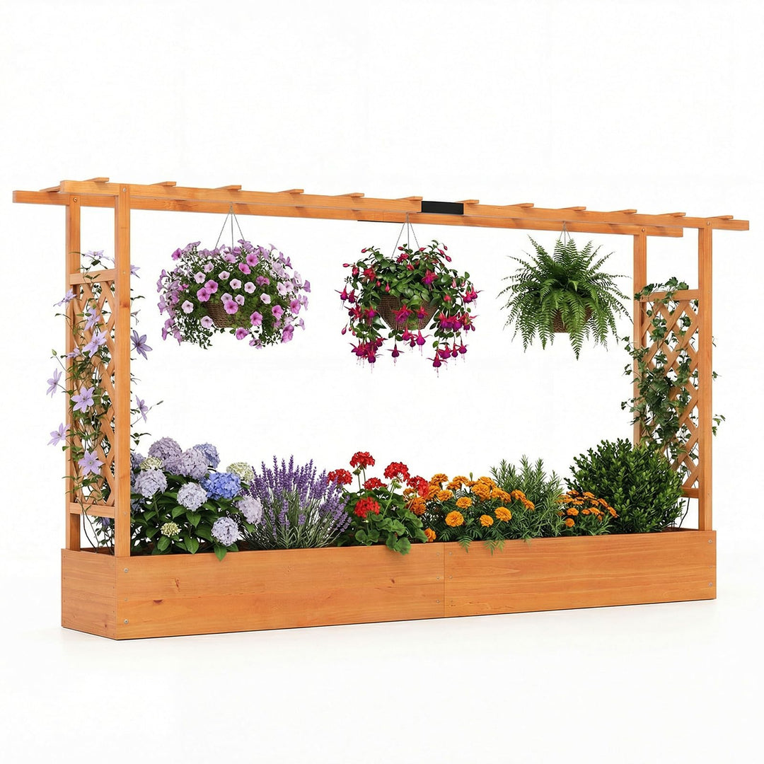 Giantex Wooden Raised Garden Bed with Trellis &amp; Hanging Roof