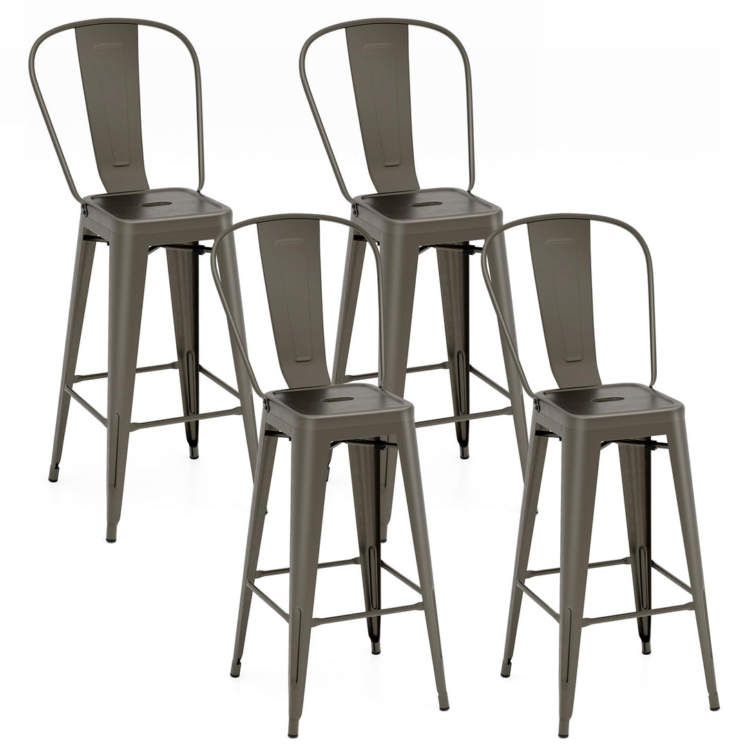 Giantex Metal Bar Stools Set of 4, 30" High Back Bar Height Chairs w/Footrest &amp; Removable Backrest