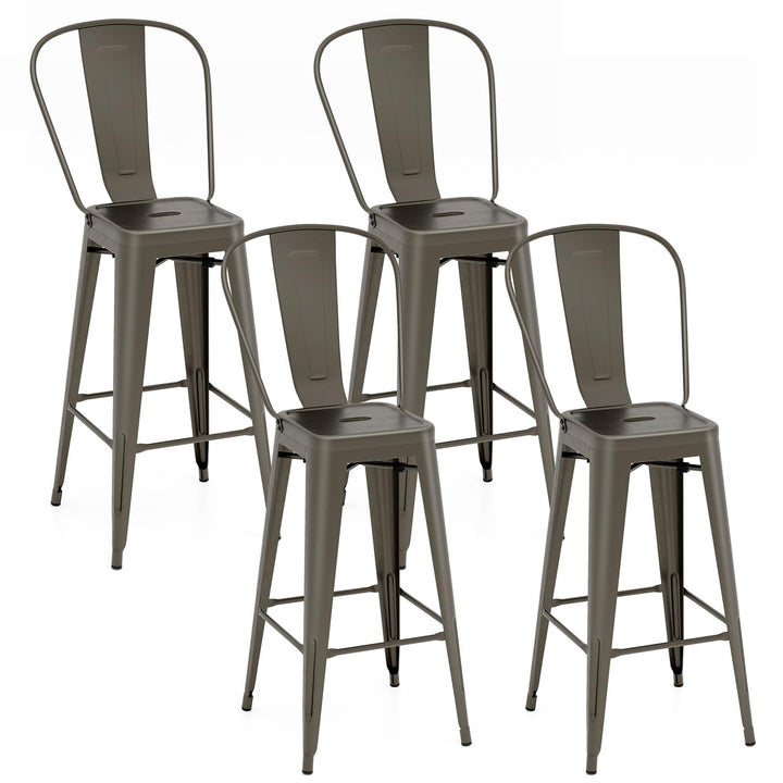 Giantex Metal Bar Stools Set of 4, 30" High Back Bar Height Chairs w/Footrest &amp; Removable Backrest