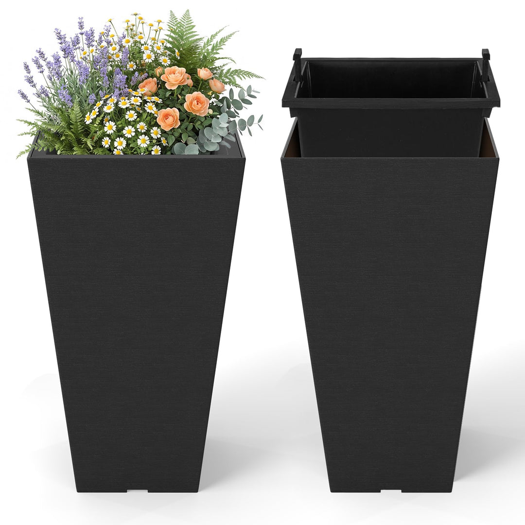 Giantex Square Taper Planter Set of 2 Self-Watering Flower Pots ( 11.5"x11.5"x22.5")