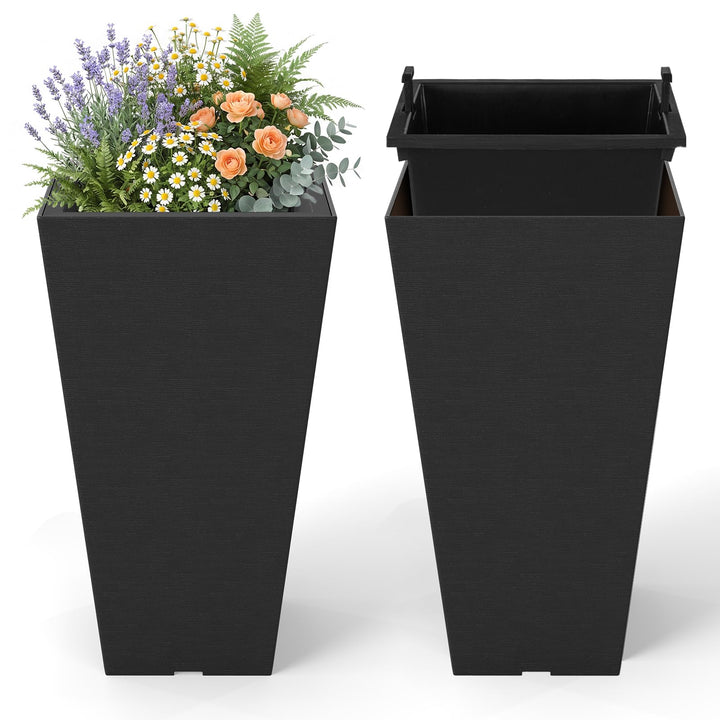 Giantex Square Taper Planter Set of 2 Self-Watering Flower Pots ( 11.5"x11.5"x22.5")