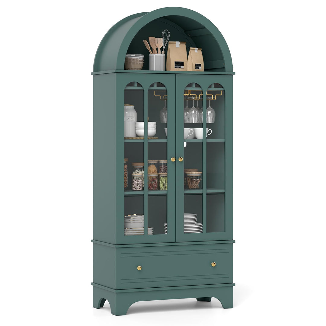 Giantex 71.5" Arched Cabinet w/Tempered Glass Doors
