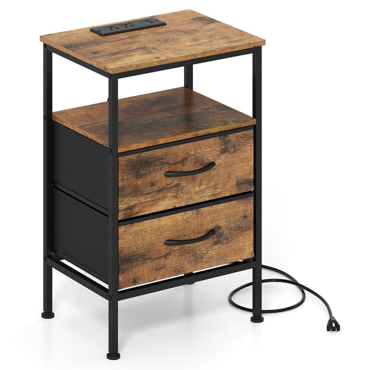 GIANTEX 24.5" Nightstand with Charging Station &amp; 2 Fabric Drawer (1/2)