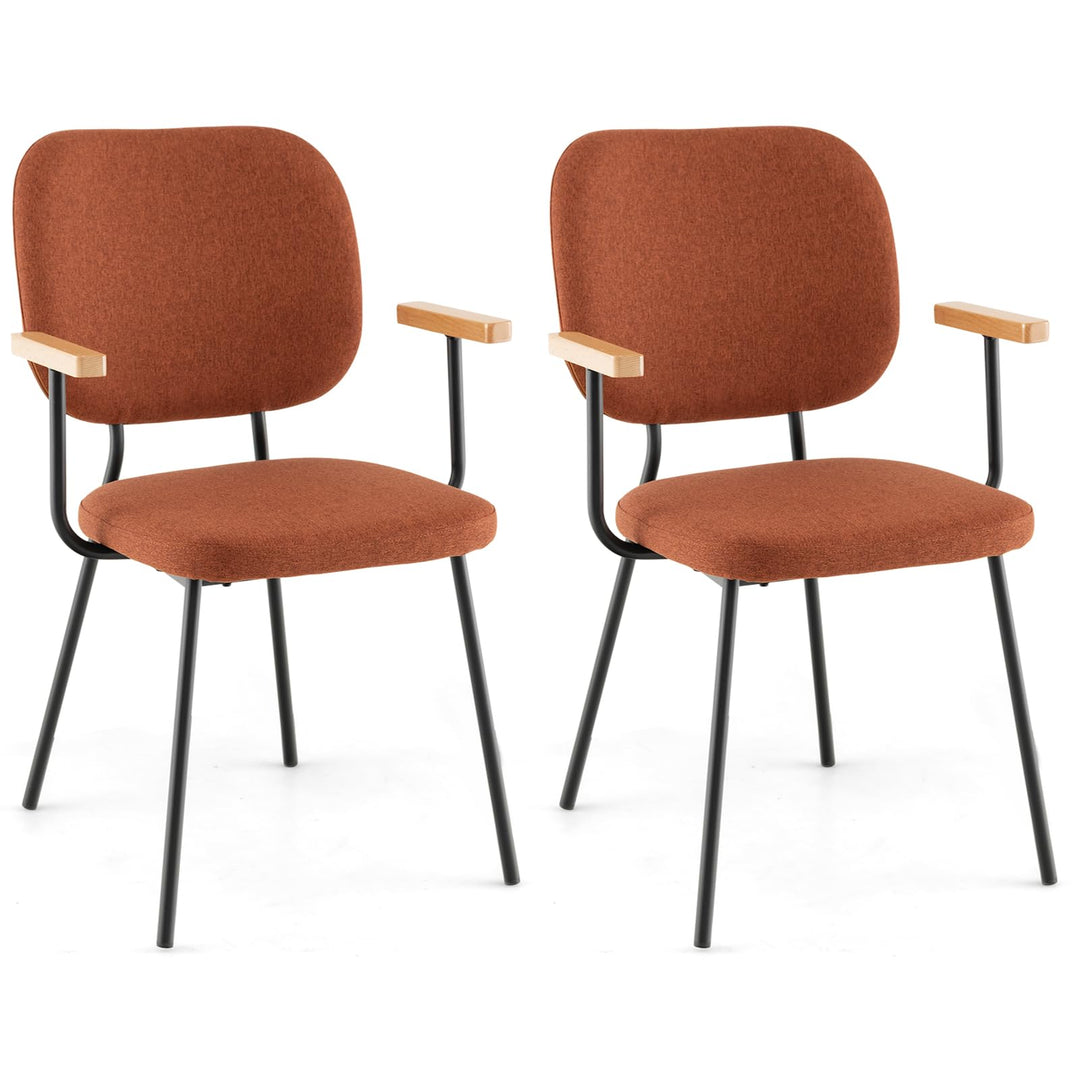 Modern Fabric Dining Chair Set of 2, Padded Armchairs with Linen Fabric