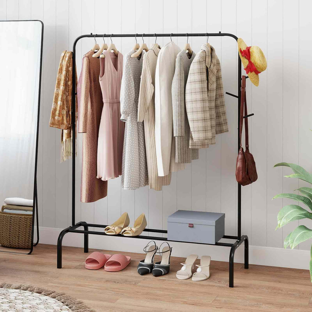Giantex 50" Wide Freestanding Garment Rack with Hanging Rod 8 Hooks &amp; Storage Shelf