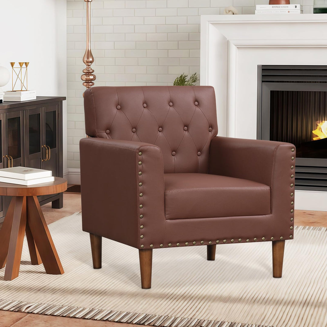 Giantex Mid Century Modern Accent Chair with Button Tufted Decoration and Rivets