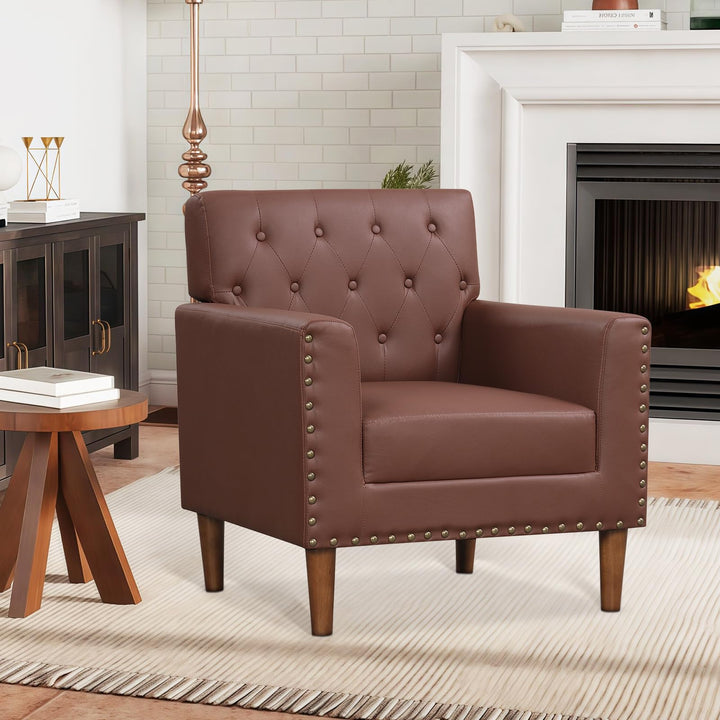 Giantex Mid Century Modern Accent Chair with Button Tufted Decoration and Rivets