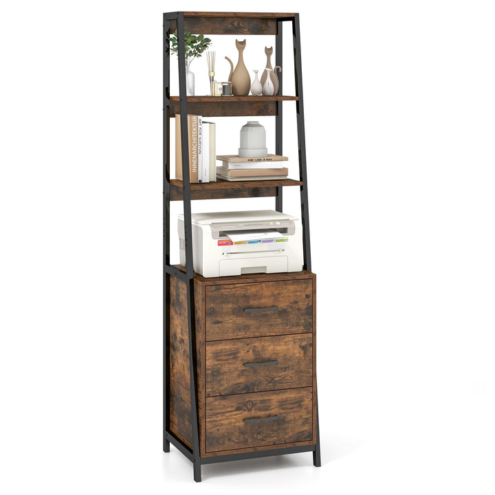 Giantex Ladder Bookshelf with Drawers 69" Tall Wooden Bookcase