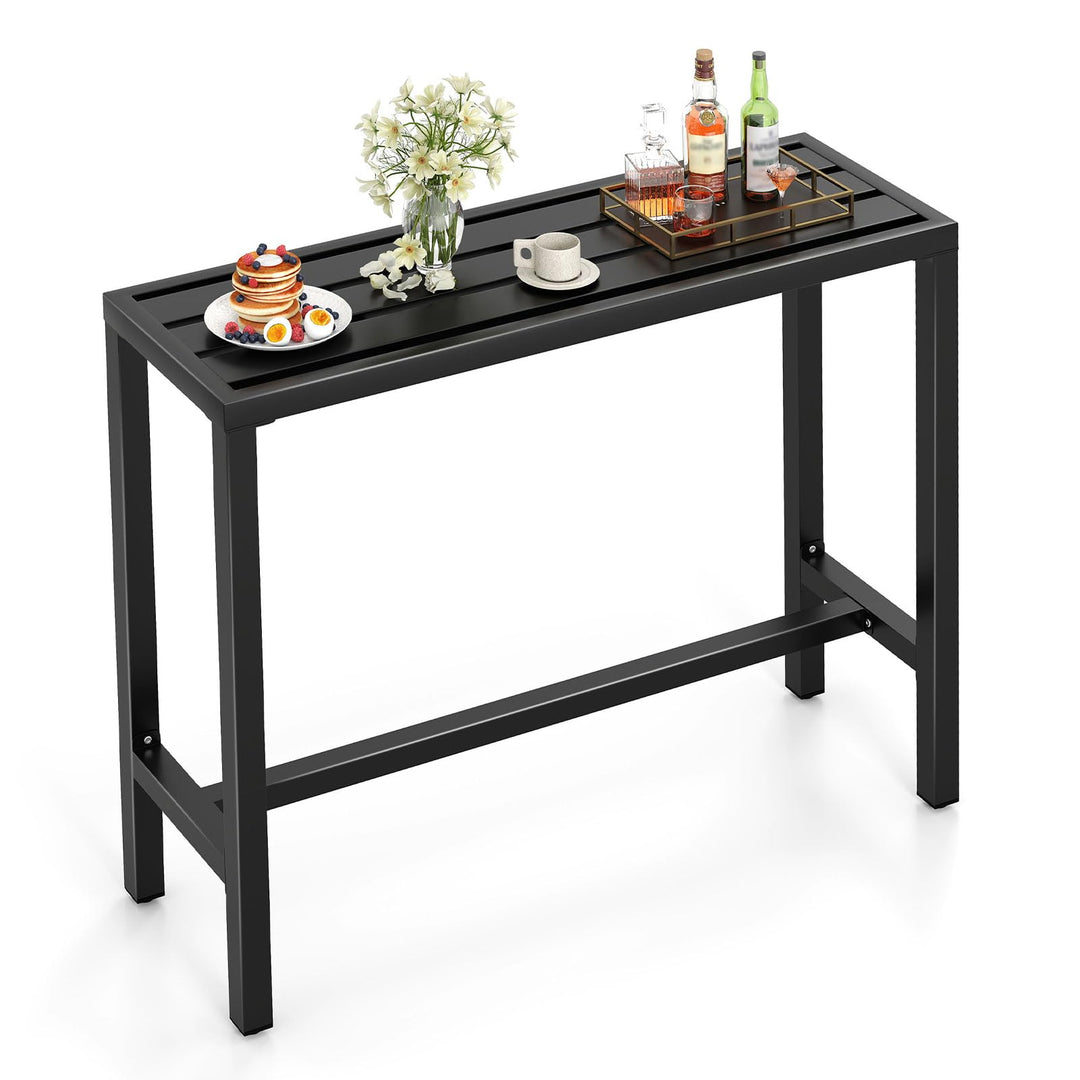 Giantex 48" Outdoor Rectangle Bar Table with Counter Height Slatted Top &amp; Footrest, Black