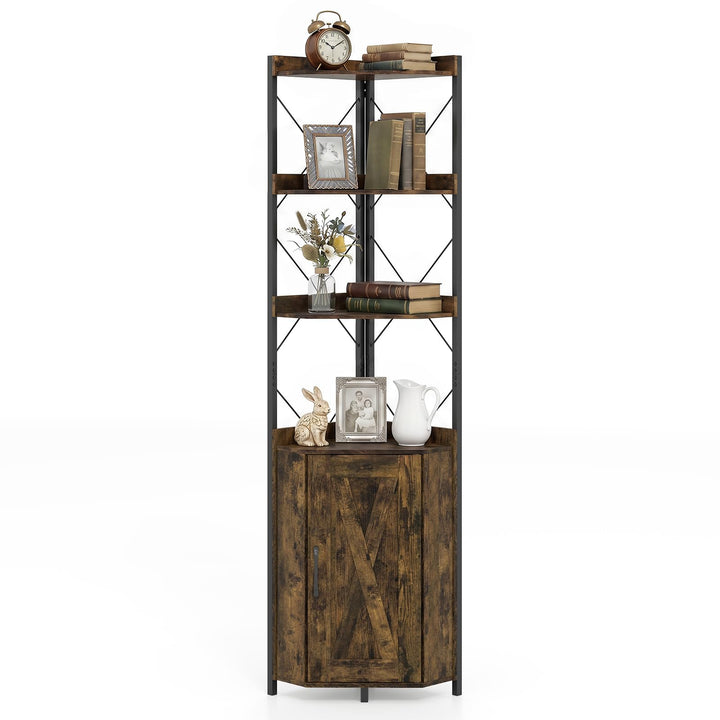Giantex 6-Tier Corner Shelf with Cabinet - 71" Tall Free Standing Storage Shelves Rack Plant Stand