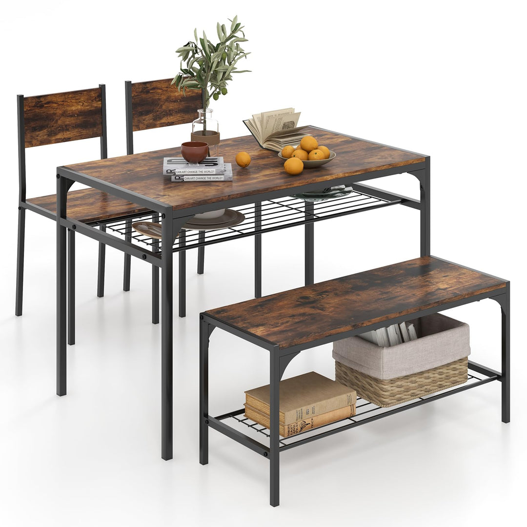 Giantex Dining Table Set for 4, Kitchen Table with Chairs &amp; Bench, Storage Racks
