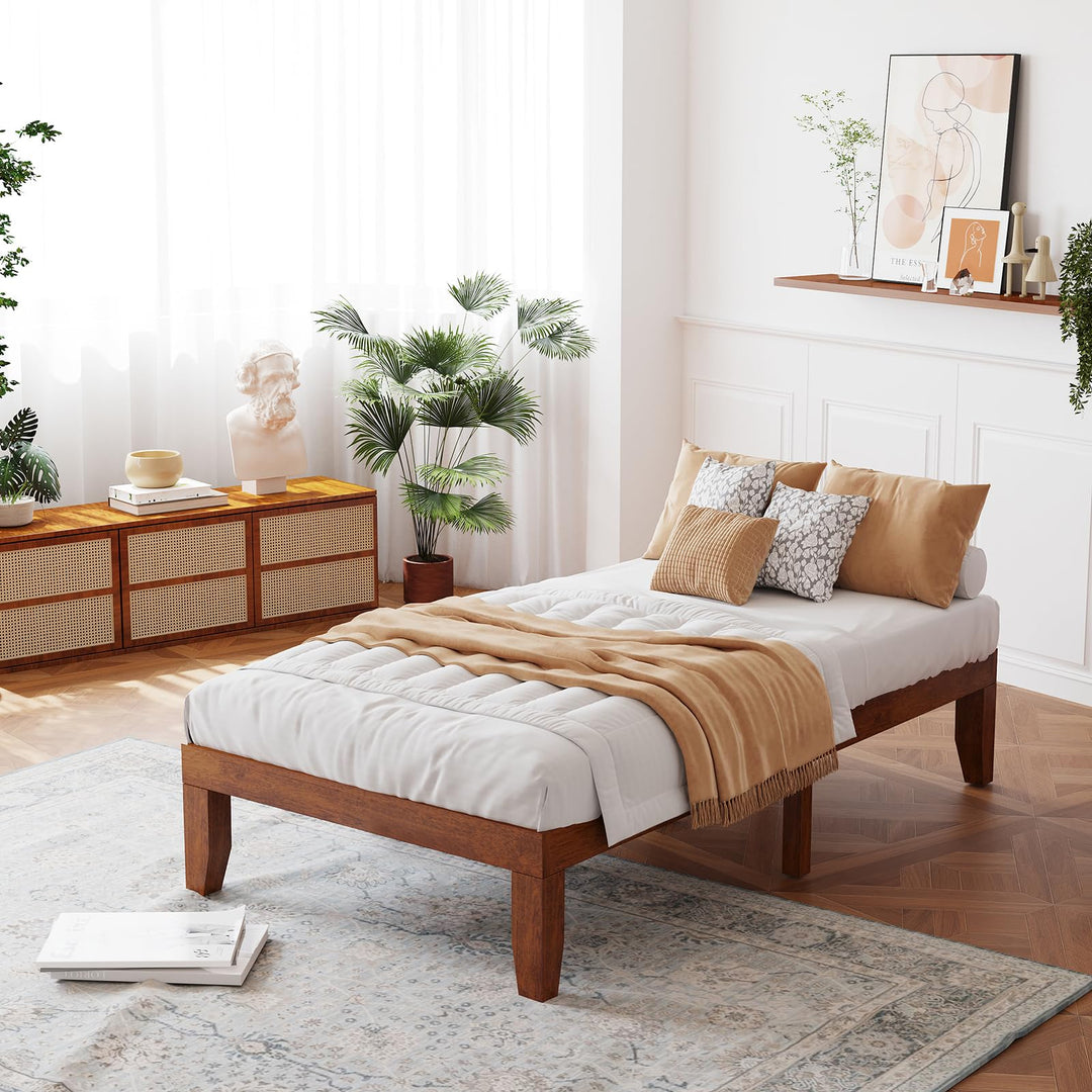 King/Queen/Full/Twin Size No Box Spring Needed 14 Inch Solid Wood Platform Bed Frame