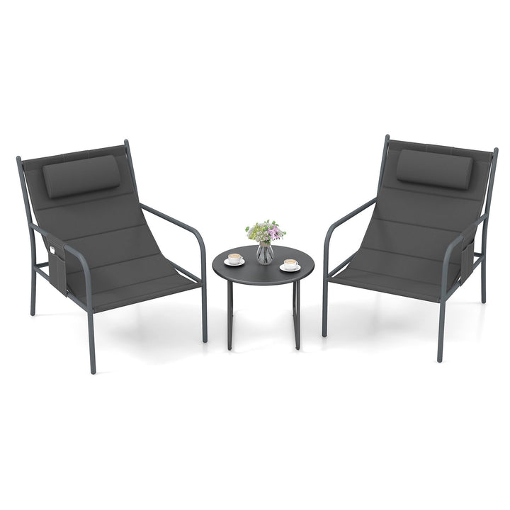 Giantex 3 Piece Patio Bistro Set, Outdoor Metal Chairs Set of 2 with Coffee Table, Breathable Fabric Seats