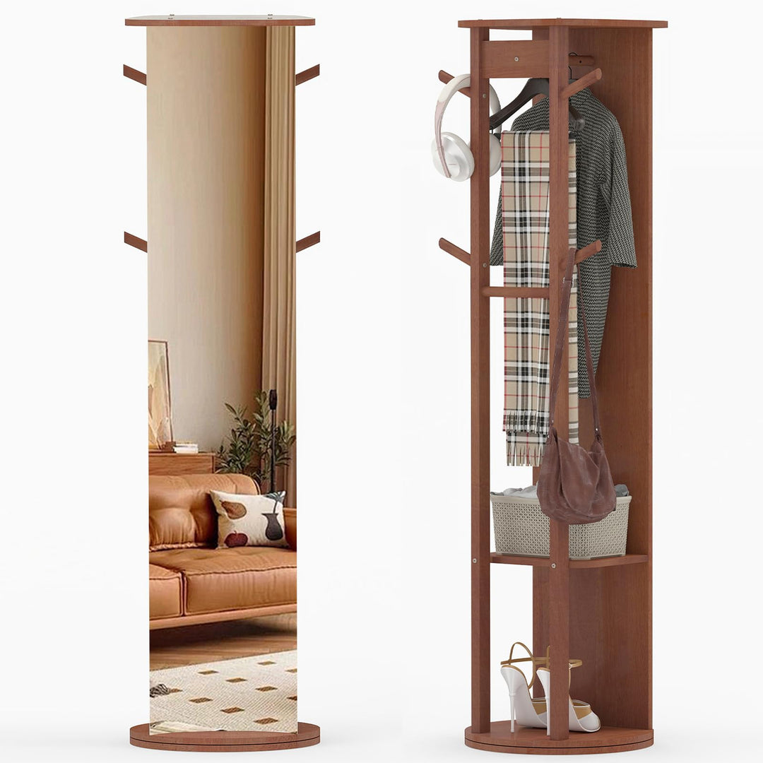 CHARMAID 66" Wood Floor Standing Mirror with 2 Clothes Rods