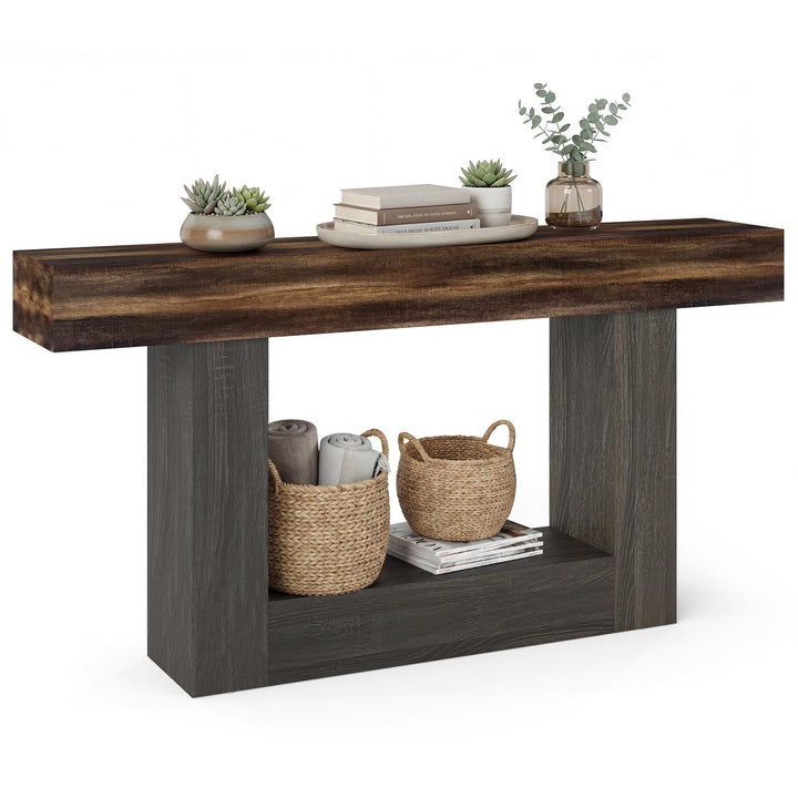 Giantex 63" Farmhouse Console Table | 2-Tier Narrow Entryway Table with Storage Shelf