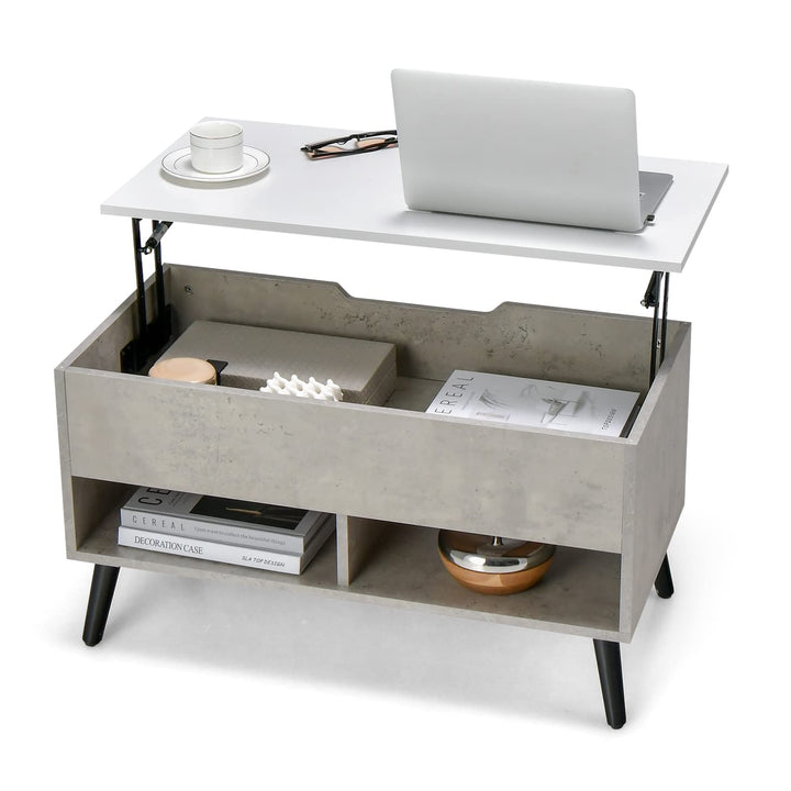 Giantex Lift Top Coffee Table, Modern Cocktail Table w/Hidden Compartment &amp; 2 Open Shelves