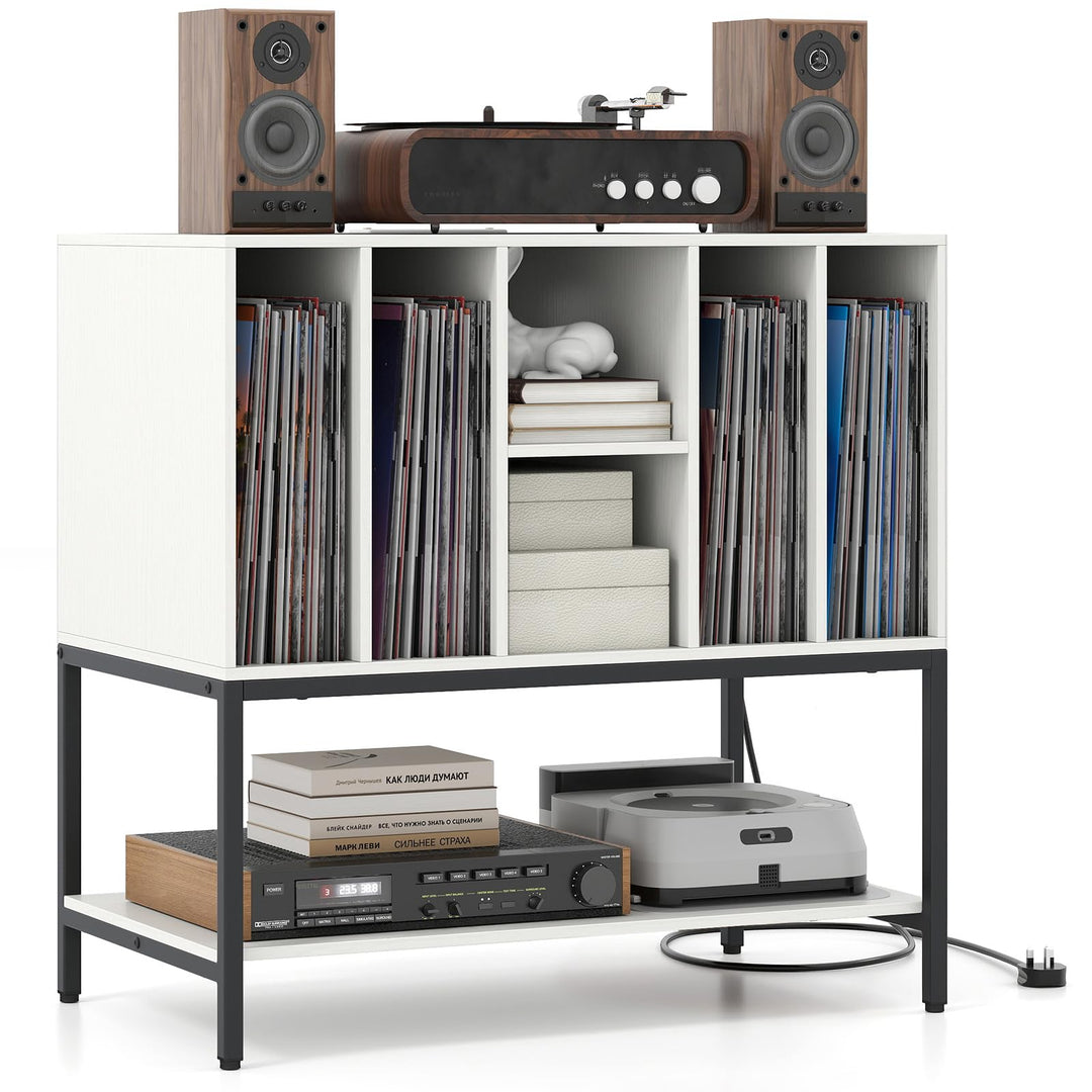 Giantex Record Player Stand with Charging Station Vinyl Record Storage for Music Living Room