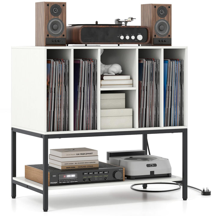 Giantex Record Player Stand with Charging Station Vinyl Record Storage for Music Living Room