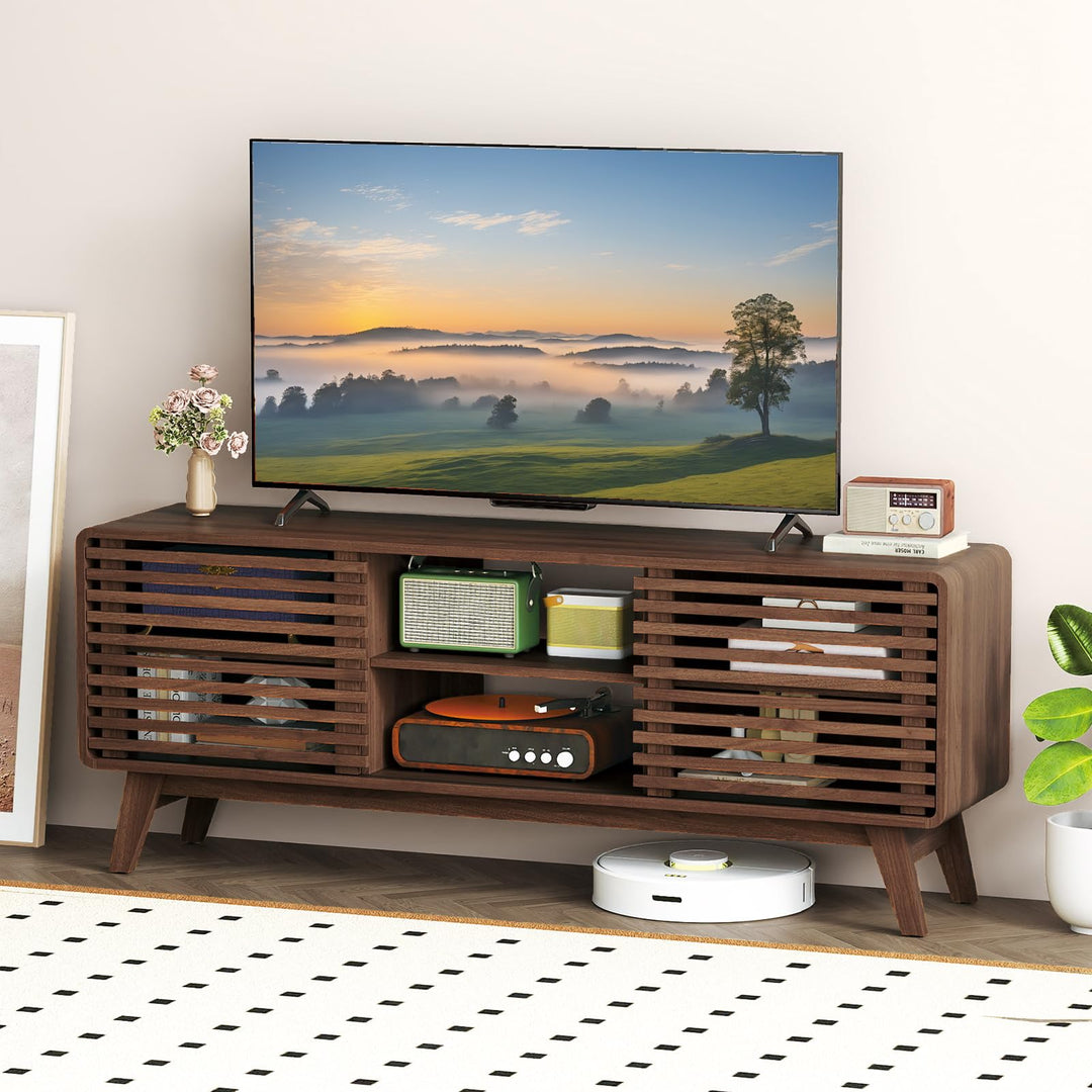 Giantex TV Stand for 60/65 Inch TV | Mid-Century Modern Entertainment Center with Storage Cabinet