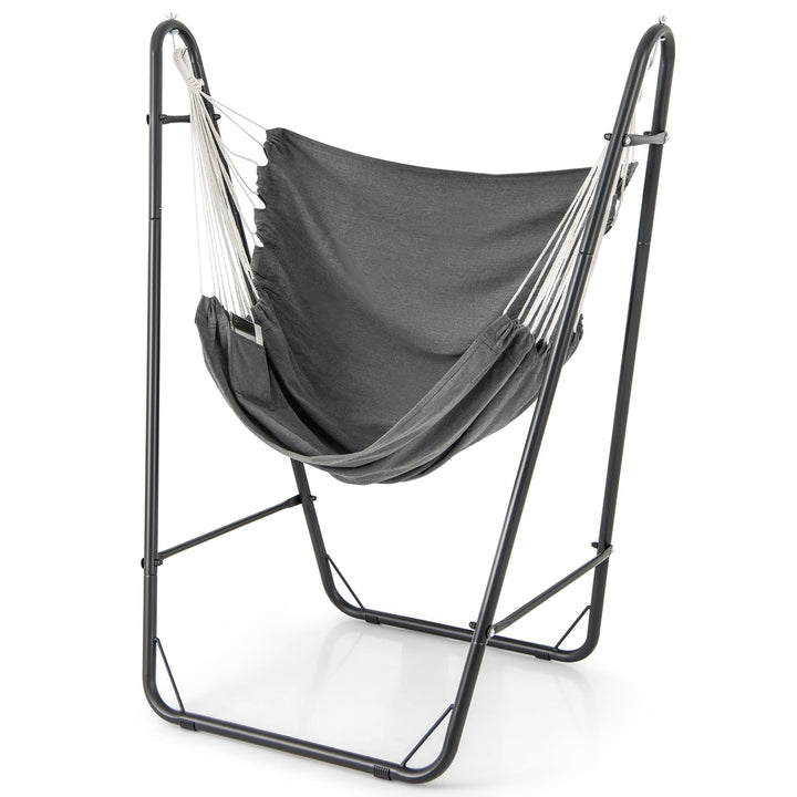 Giantex Hammock Chair with Stand - Swing Chair with Heavy Duty Metal Frame, Storage Side Pocket, Grey