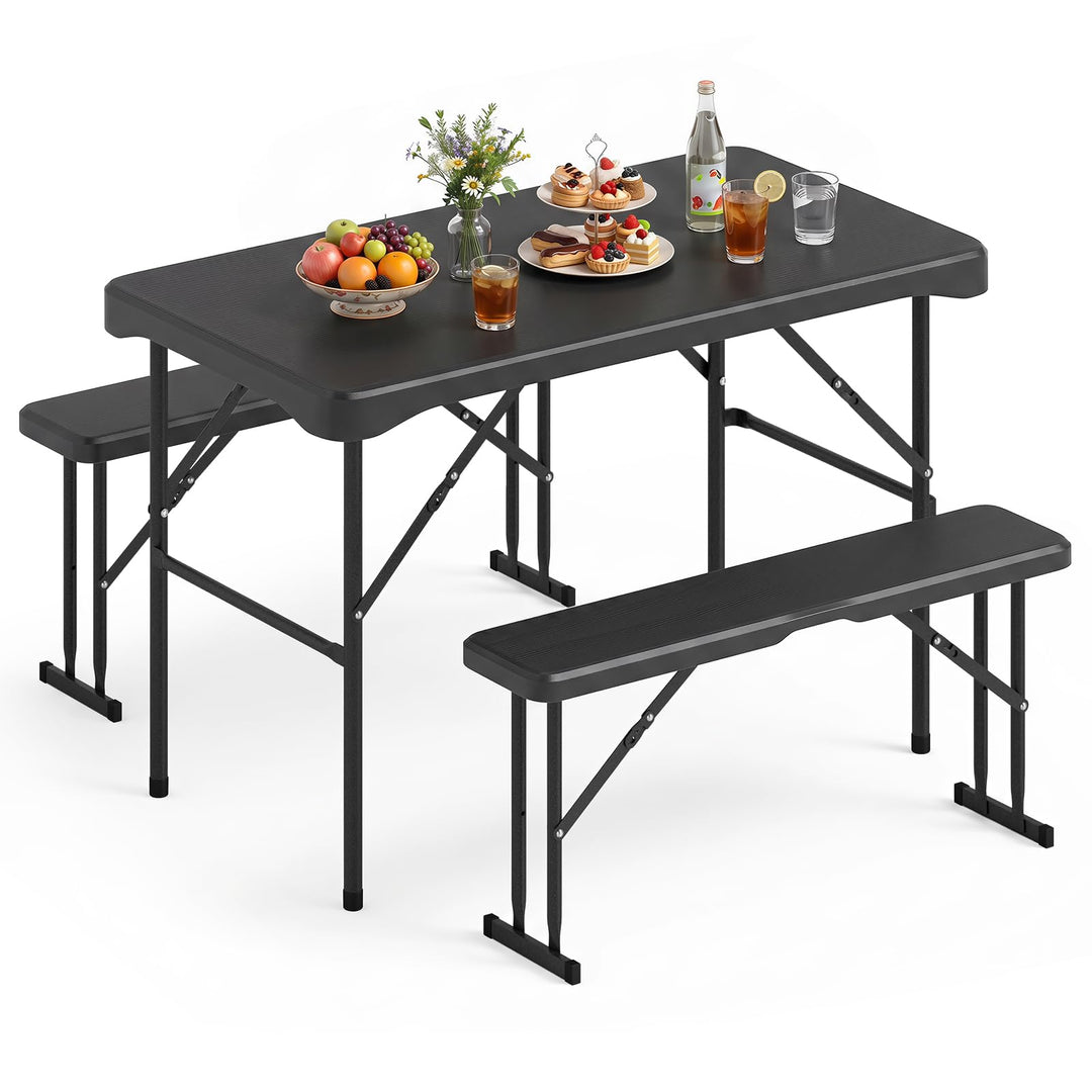 Giantex Folding Picnic Table Bench Set | Rectangular Patio Dining Table Set for 4