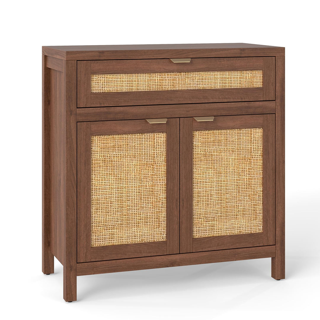 Giantex Sideboard Buffet Cabinet Rustic Rattan Storage Cabinet w/ 2 Doors