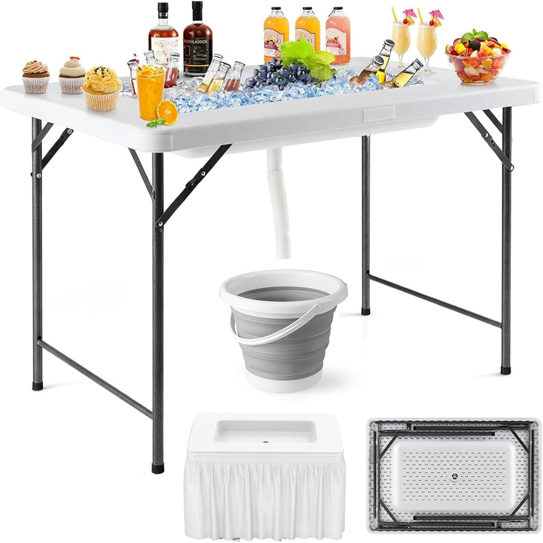 Giantex Foldable Ice Bin Table with Drain &amp; Bucket