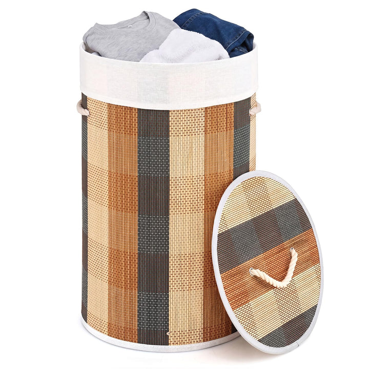 Giantex 13.2 Gal Round Bamboo Laundry Hamper with Lid