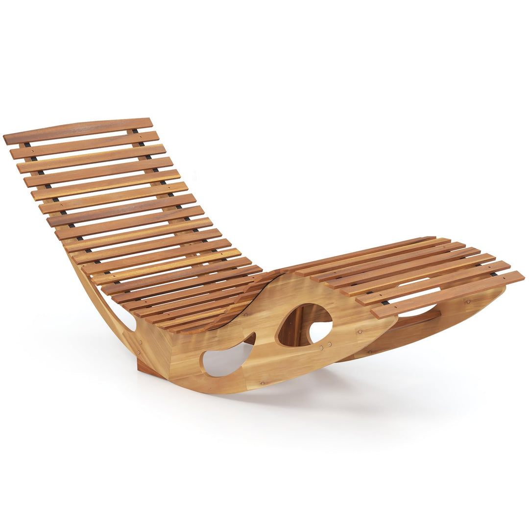 Giantex Acacia Wood Outdoor Rocking Chair, Patio Lounge Chair with Ergonomic Curved &amp; Slatted Seat, High Back