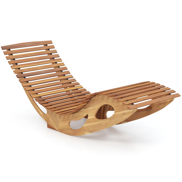 Giantex Acacia Wood Outdoor Rocking Chair, Patio Lounge Chair with Ergonomic Curved &amp; Slatted Seat, High Back