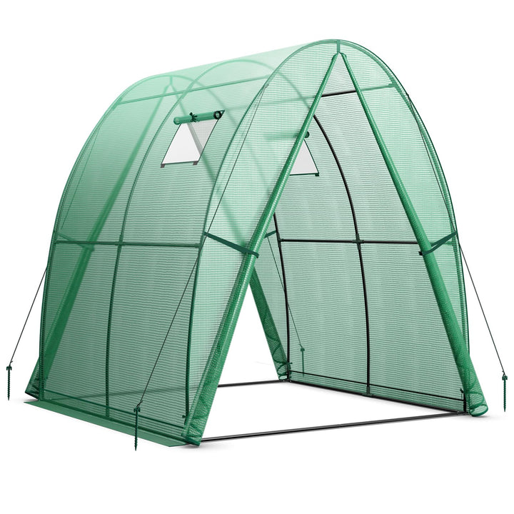 Giantex 6x6x6.6 FT Greenhouse, Outdoor Wall-in Tunnel Greenhouse with Ground Stakes, Rope, 2 Zippered Doors