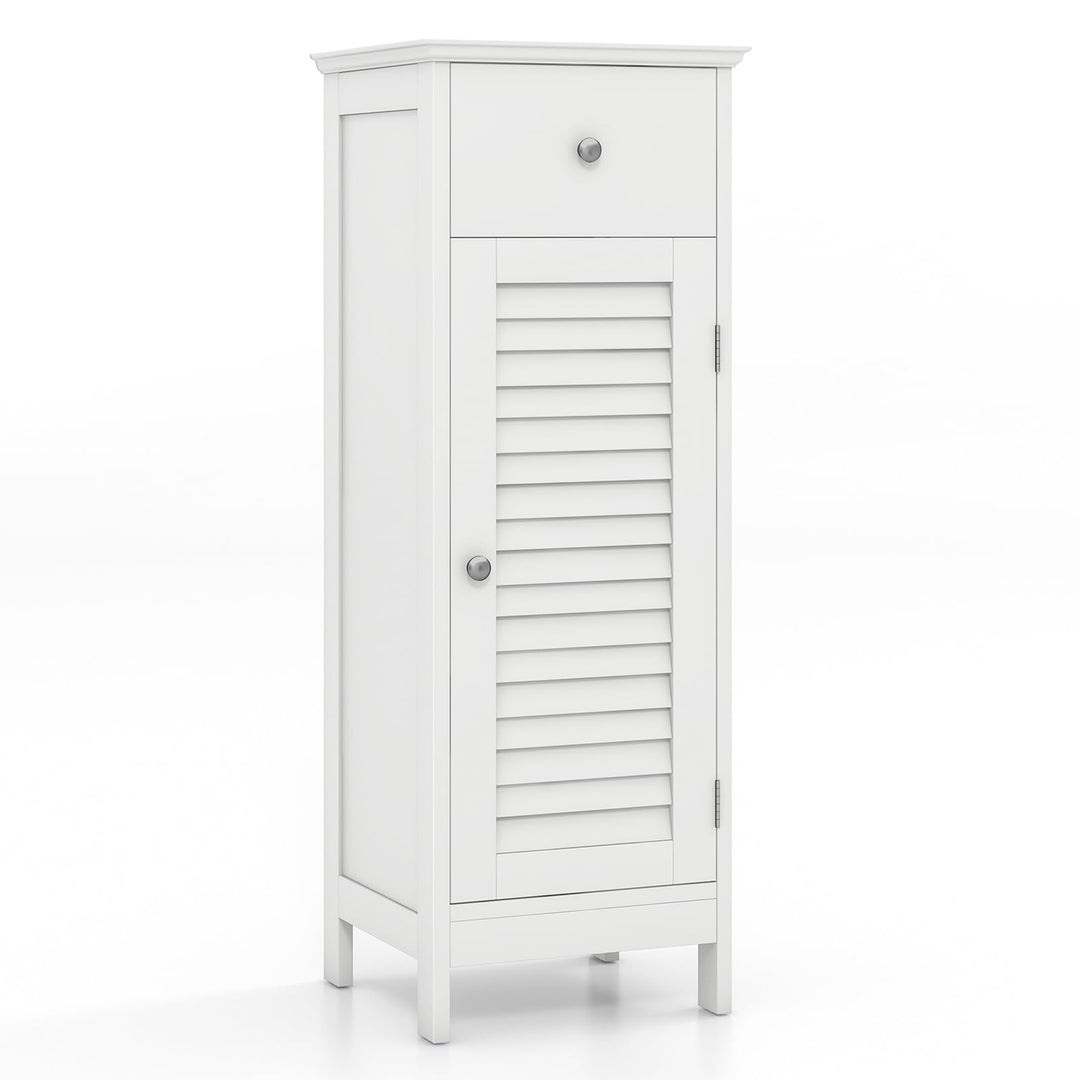 Giantex Bathroom Floor Storage Cabinet - Freestanding Side Cabinet with 1 Door, 1 Drawer &amp; 3-Height Adjustable Shelf