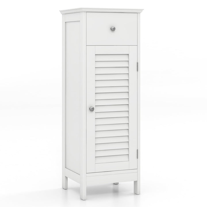 Giantex Bathroom Floor Storage Cabinet - Freestanding Side Cabinet with 1 Door, 1 Drawer &amp; 3-Height Adjustable Shelf