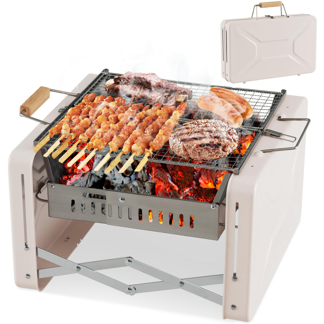 Giantex Portable Charcoal Grill - 15" Small Barbecue Grill, Folding BBQ Grill with Removable Grill Grids &amp; Charcoal Box