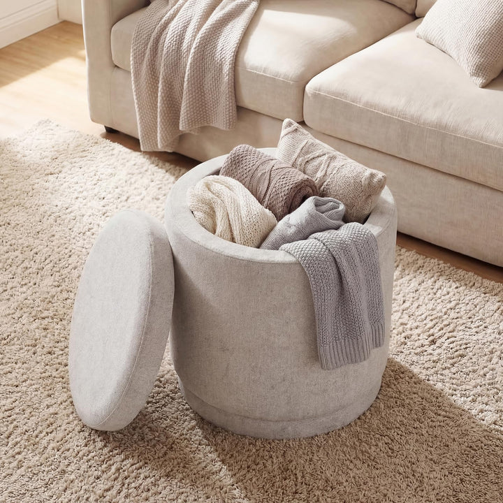 Giantex Round Ottoman with Storage Chenille Fabric Vanity Stool