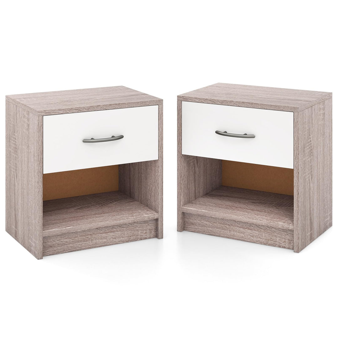 Giantex Night Stand Set of 1/2 with Drawer, Wood  End Table with Open Storage Shelf for Bedroom