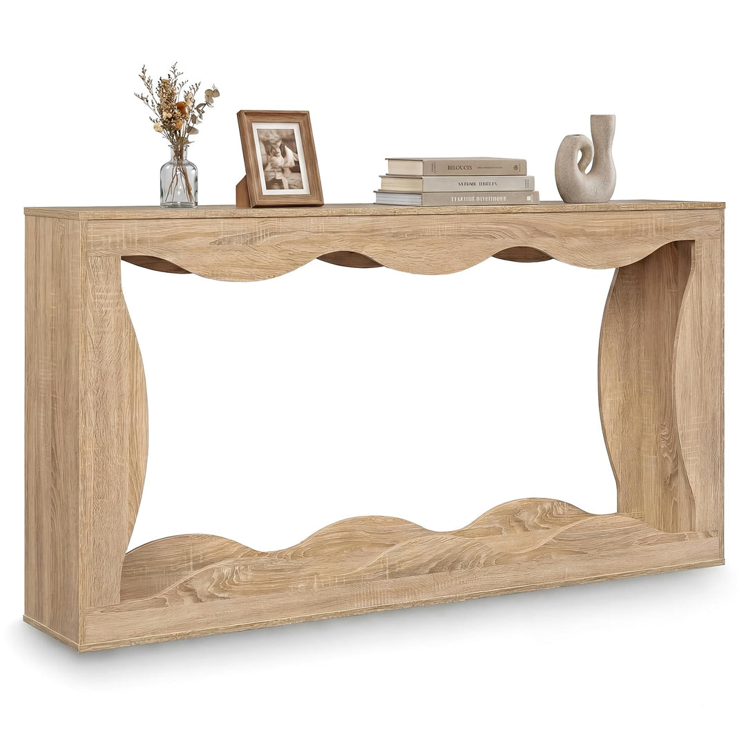 Giantex 63" Farmhouse Console Table | 2-Tier Wavy Entryway Table with Built-in Storage Space