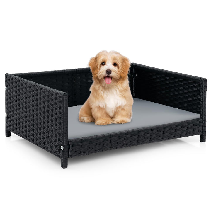Giantex Wicker Dog Bed, Raised Woven Rattan Pet Bed Sofa Couch w/Waterproof &amp; Washable Cushion