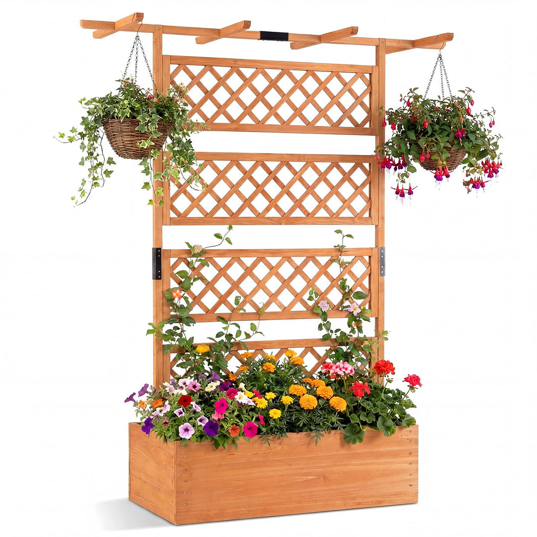 Giantex 72" Wooden Raised Garden Bed with Trellis w/Privacy Screen Roof