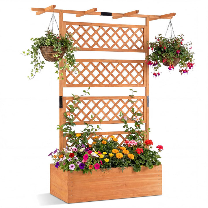 Giantex 72" Wooden Raised Garden Bed with Trellis w/Privacy Screen Roof
