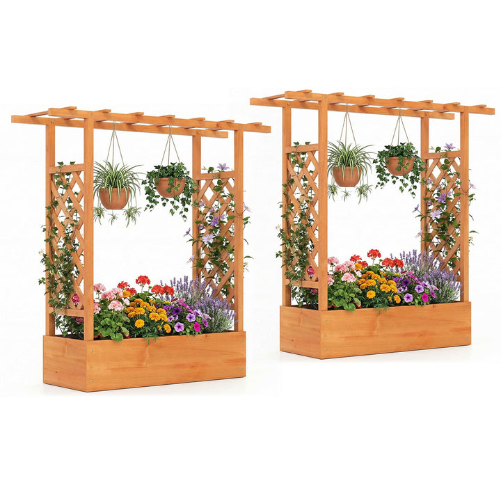 Giantex Wooden Raised Garden Bed with Trellis &amp; Hanging Roof
