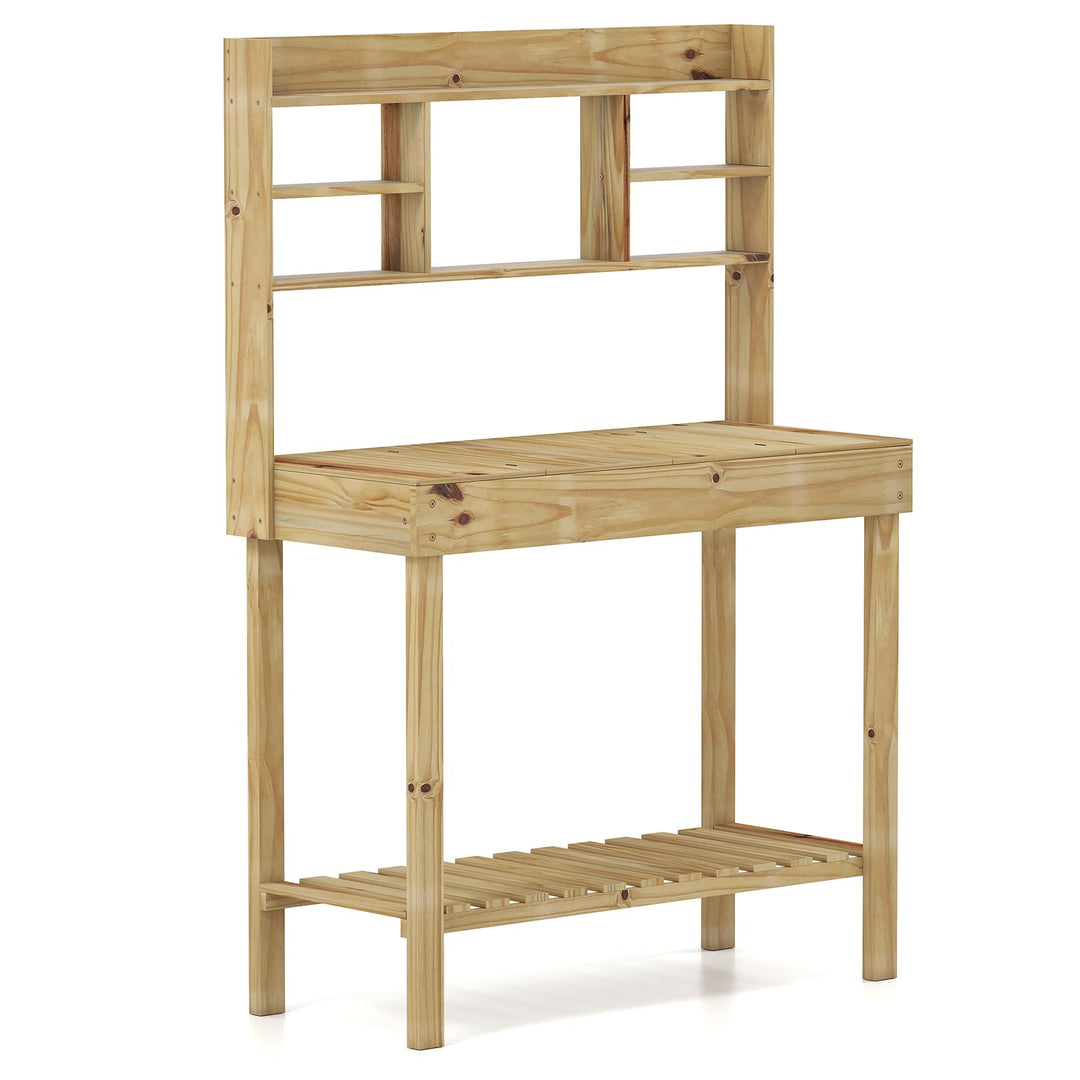 Giantex Outside Solid Wood Potting Table with Flip-up Tabletop