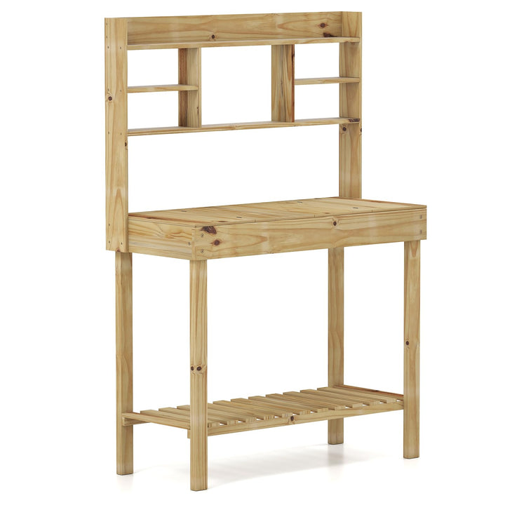 Giantex Outside Solid Wood Potting Table with Flip-up Tabletop