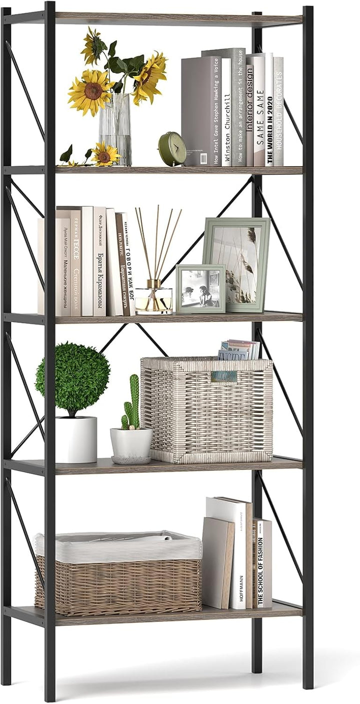 Giantex 5-Tier Bookshelf, Industrial Tall Bookcase with Open Storage Shelves &amp; Heavy Duty Metal Frame