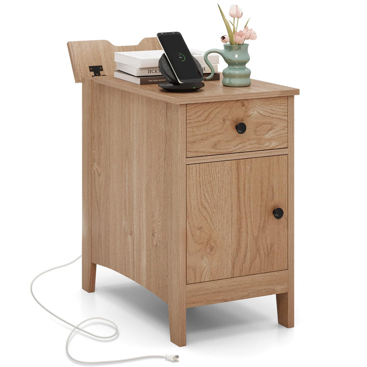 Giantex Nightstand with Charging Station, Flip Top End Table w/USB Ports &amp; Outlets, Modern Side Table w/Storage Drawer