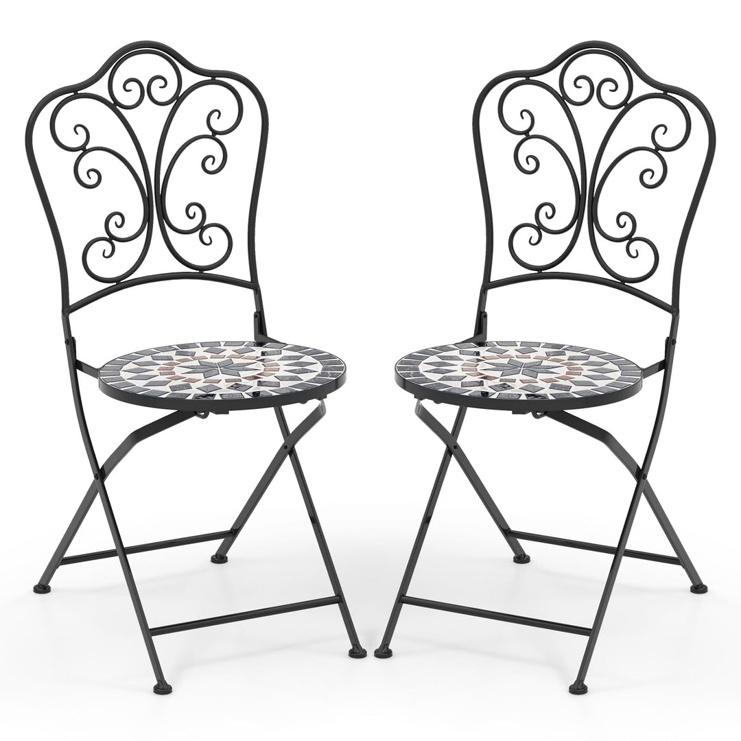 Giantex Patio Folding Chairs, Mosaic Bistro Chairs w/Backrest &amp; Round Seat for Porch Balcony Lawn