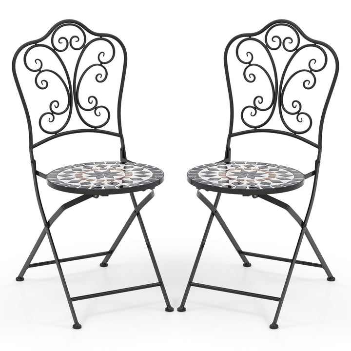 Giantex Patio Folding Chairs, Mosaic Bistro Chairs w/Backrest &amp; Round Seat for Porch Balcony Lawn