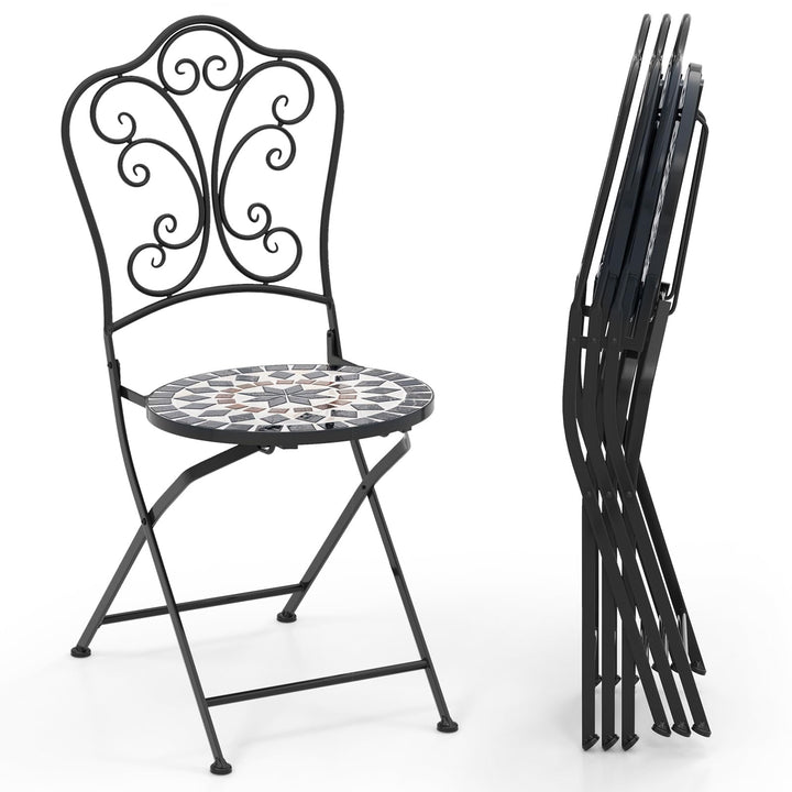 Giantex Patio Folding Chairs, Mosaic Bistro Chairs w/Backrest &amp; Round Seat for Porch Balcony Lawn